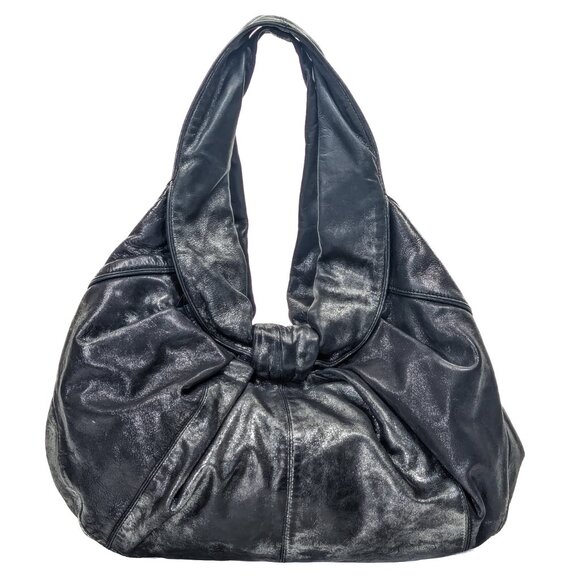 KOOBA Carly Black Silver Leather Shoulder Hobo Bag - Picture 3 of 14